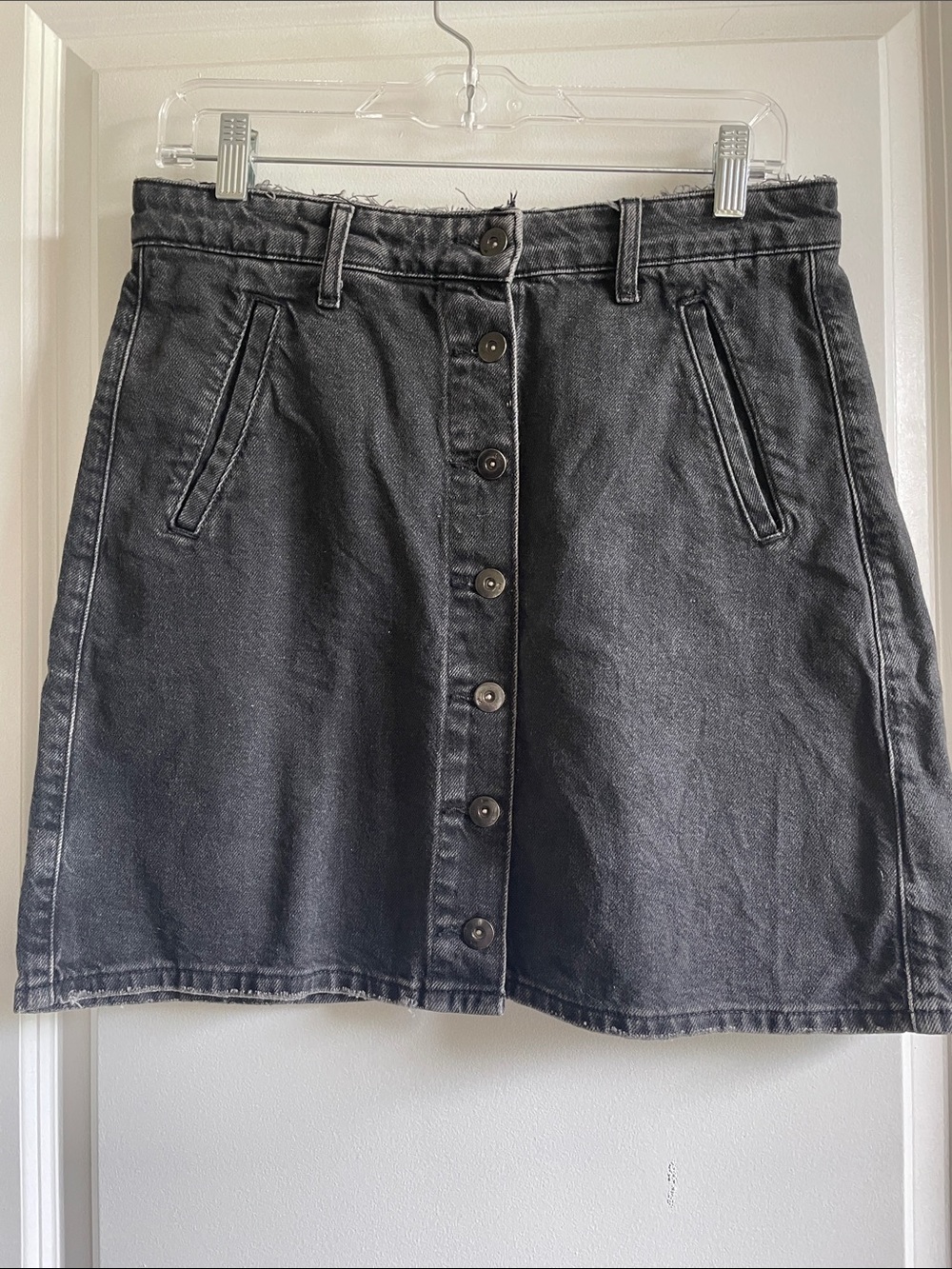 Pilcro and the Letterpress Black A-Line Button-Front Denim Skirt
